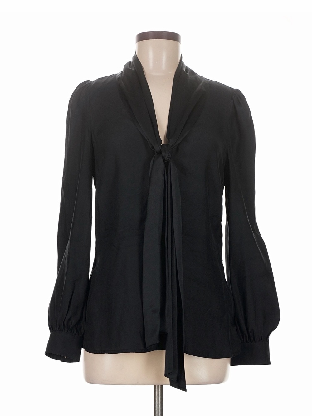 Bodhi Babe Black 100% Silk Bishop Sleeve Tie Neck Blouse Y2K Sz 6